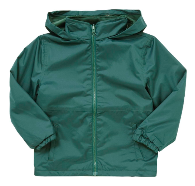 Plain Reversible Fleece - Bottle Green with hood, zipper, and elasticated cuffs; features two pockets and a fold-away hood. Ideal for practical, everyday wear.